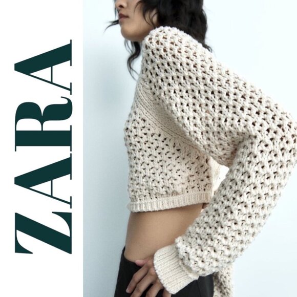 NWOT ZARA OPEN BACK CROPPED CHUNKY KNIT SWEATER, SIZE MEDIUM - Picture 1 of 9